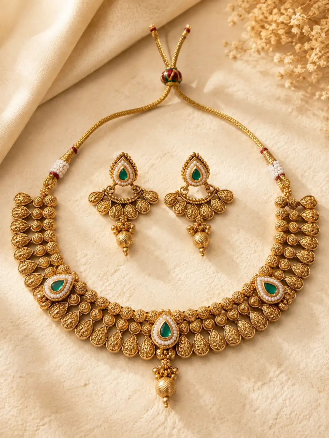 rajmohini-green-teardrop-heritage-necklace-set