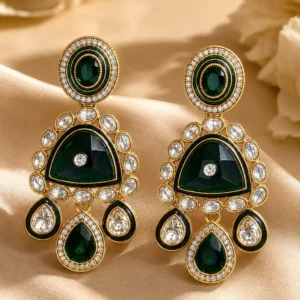 green triangle drop earrings – Zamrud Mahal Green Triangle Drop Earrings