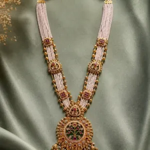 ivory beaded floral rani haar set – Rajmohini Ivory Beaded Floral Rani Haar Set