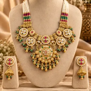 ivory beaded medallion necklace and jhumka set – Rajmandala Ivory Beaded Medallion Necklace & Jhumka Set