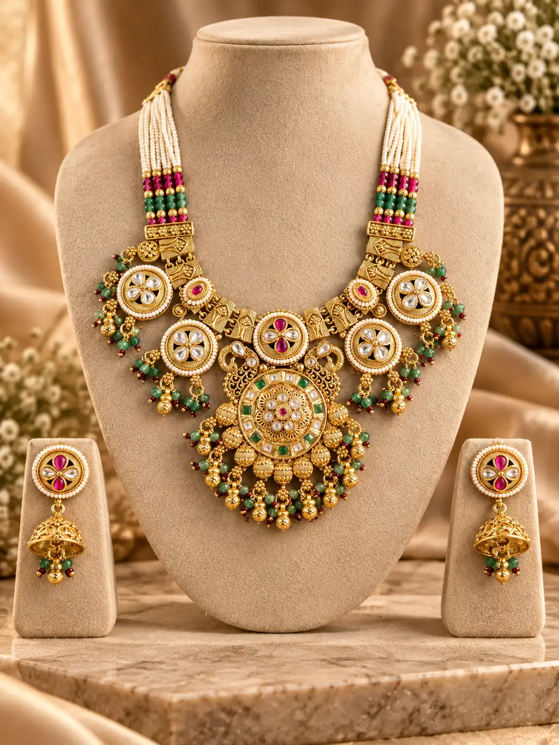 rajmandala-ivory-beaded-medallion-necklace-jhumka-set