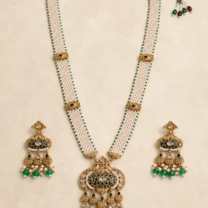 ivory beaded peacock pendant necklace set – Mayurmani Ivory Beaded Peacock Pendant Necklace Set