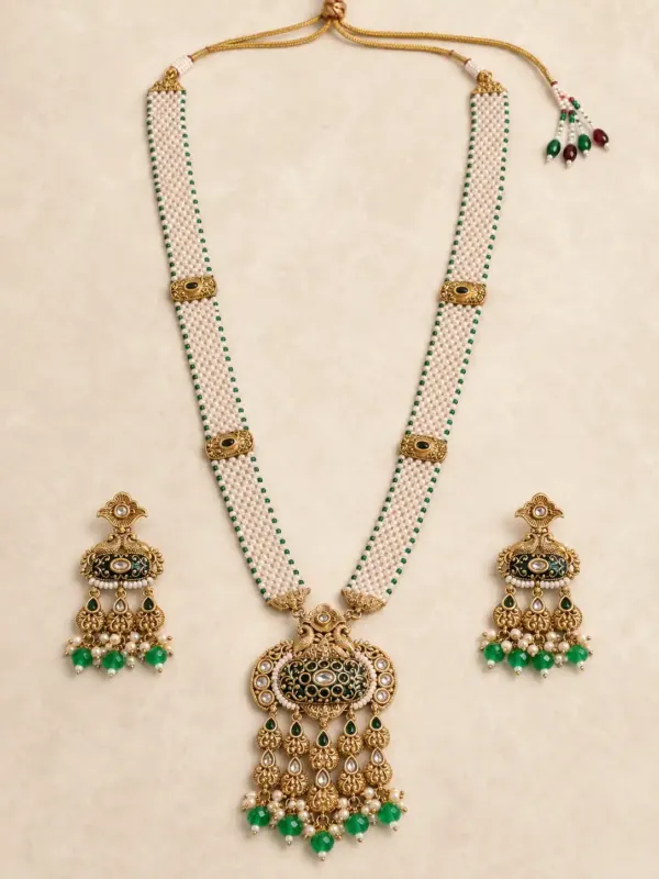 ivory beaded peacock pendant necklace set – Mayurmani Ivory Beaded Peacock Pendant Necklace Set