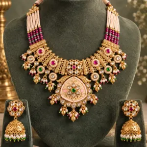 ivory floral pendant and jhumka necklace set – Padmavalli Ivory Floral Pendant & Jhumka Necklace Set