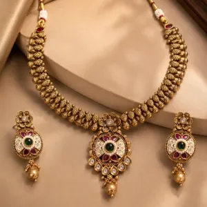 ivory floral pendant necklace set – Rajkamal Ivory Floral Pendant Necklace Set