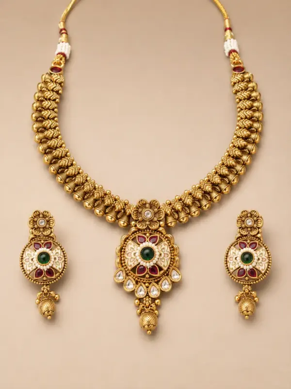 ivory floral pendant necklace set for wedding and festive wear – Rajkamal Ivory Floral Pendant Necklace Set, additional product view 3