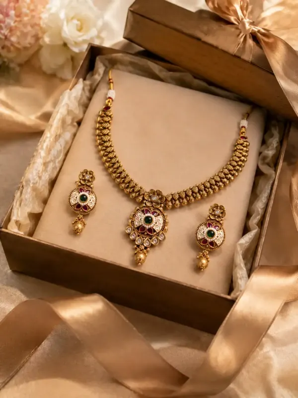 ivory floral pendant necklace set for wedding and festive wear – Rajkamal Ivory Floral Pendant Necklace Set, additional product view 9