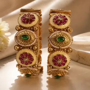ivory pink floral kada pair – Gulnaar Bagh Ivory & Pink Floral Kada Pair