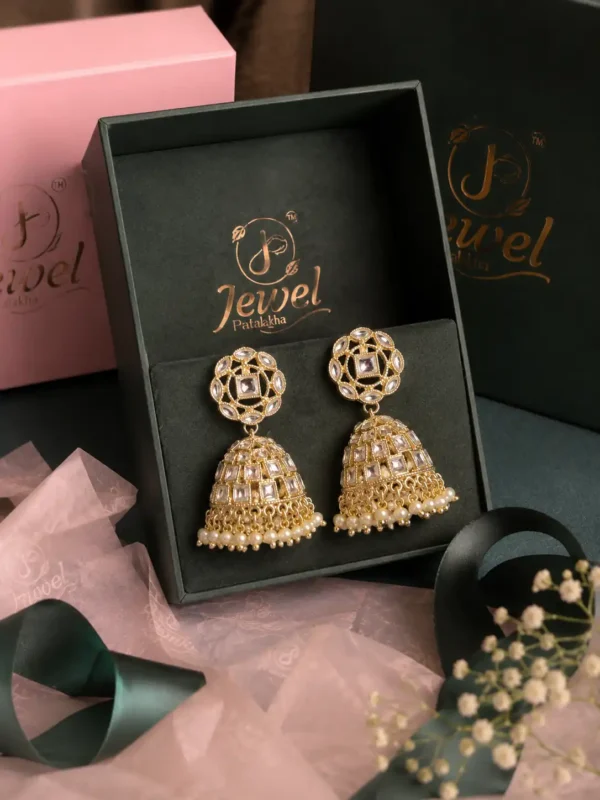 kundan style chandbali earrings for women – Sheesh Mahal Kundan-Style Dome Jhumka Earrings, additional product view 5
