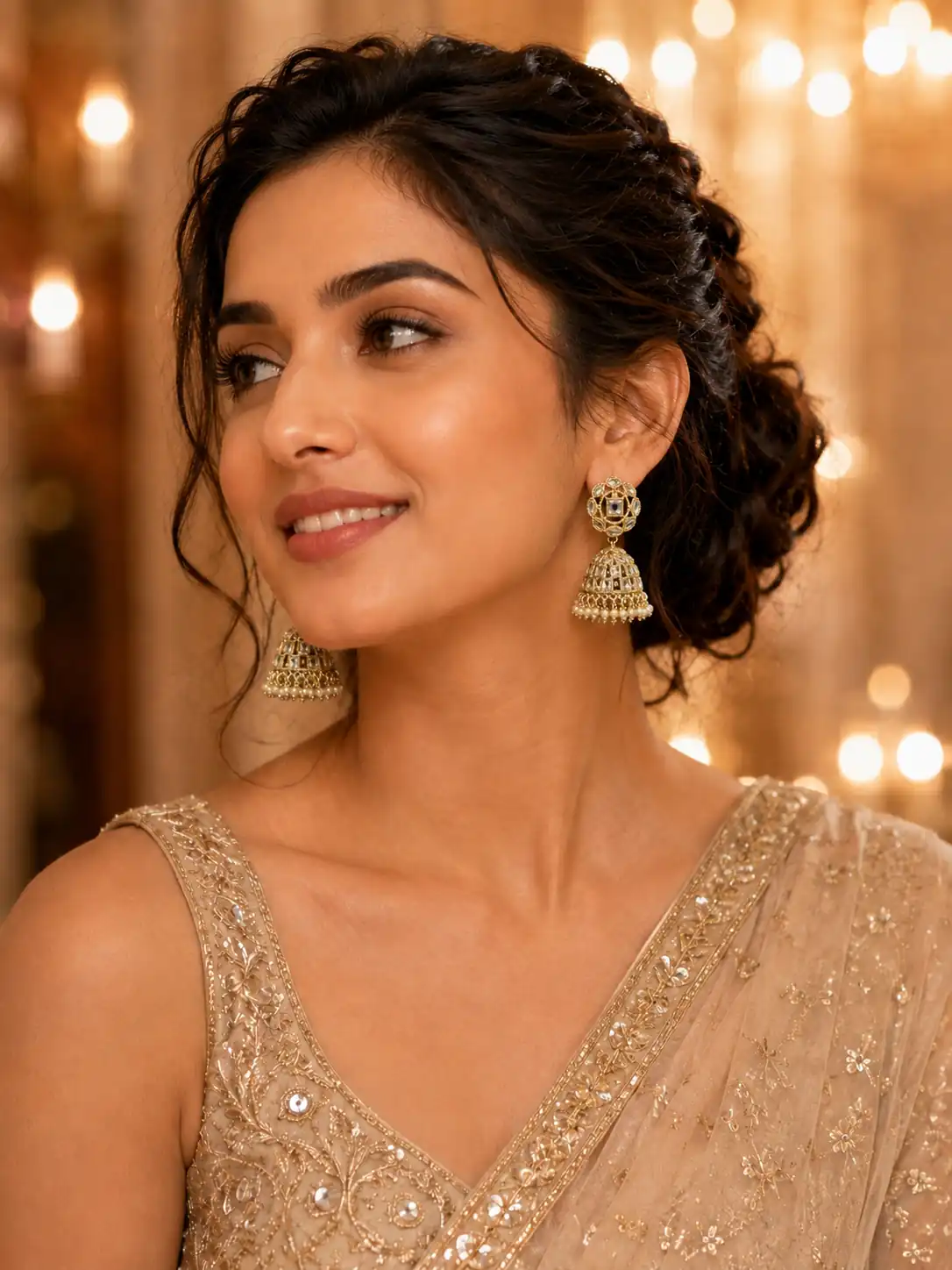 kundan style dome jhumka earrings for wedding and festive wear – Sheesh Mahal Kundan-Style Dome Jhumka Earrings, additional product view 6