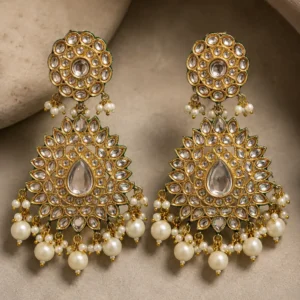 kundan style teardrop statement earrings – Sheesh Mahal Kundan-Style Teardrop Statement Earrings