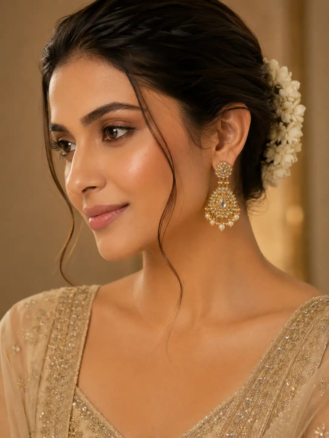 kundan style chandbali earrings for women – Sheesh Mahal Kundan-Style Teardrop Statement Earrings, additional product view 8