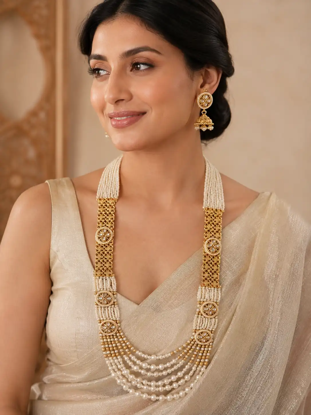 layered pearl-style rani haar and jhumka set for wedding and festive wear – Padmarani Layered Pearl-Style Rani Haar & Jhumka Set, additional product…