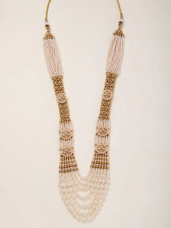 premium artificial necklace set for wedding wear – Padmarani Layered Pearl-Style Rani Haar & Jhumka Set, additional product view 4