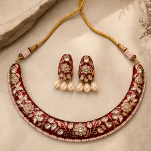 mahal red floral collar necklace set – Surkh Mahal Red Floral Collar Necklace Set