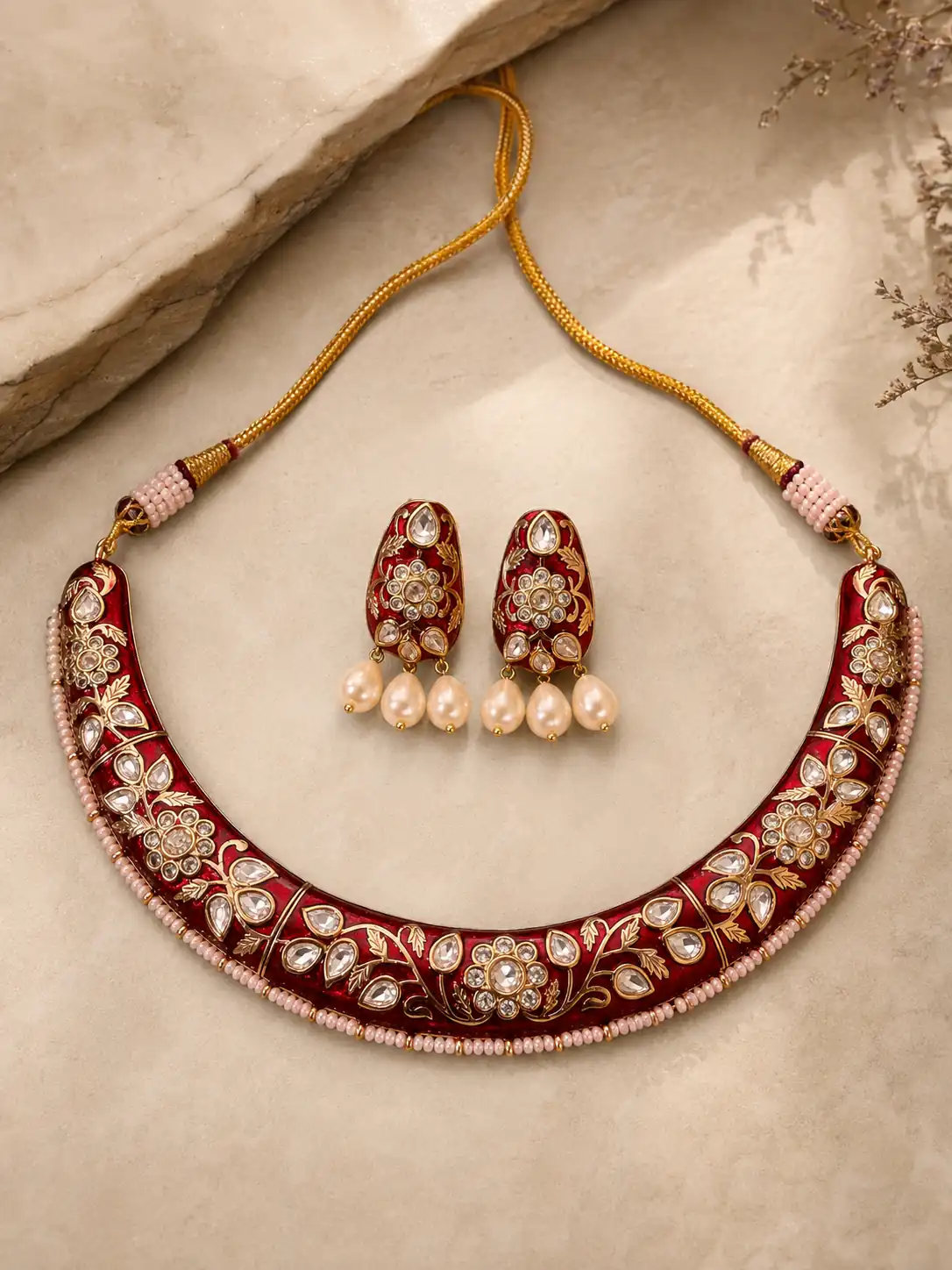 surkh-mahal-red-floral-collar-necklace-set