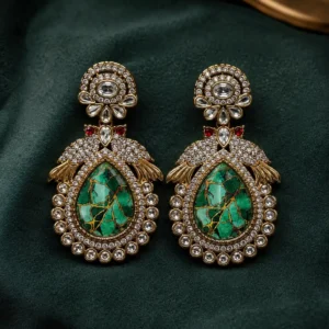 marbled green peacock earrings – Zamrud Mayura Marbled Green Peacock Earrings