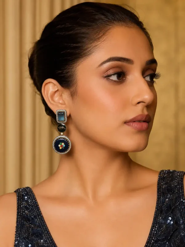 midnight blue panther earrings for wedding and festive wear – Nisha Royale Midnight Blue Panther Earrings, additional product view 3