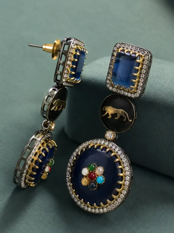 kundan style statement earrings for women – Nisha Royale Midnight Blue Panther Earrings, additional product view 5