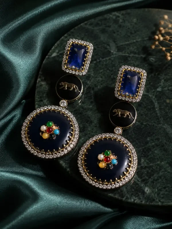 midnight blue panther earrings for wedding and festive wear – Nisha Royale Midnight Blue Panther Earrings, additional product view 6