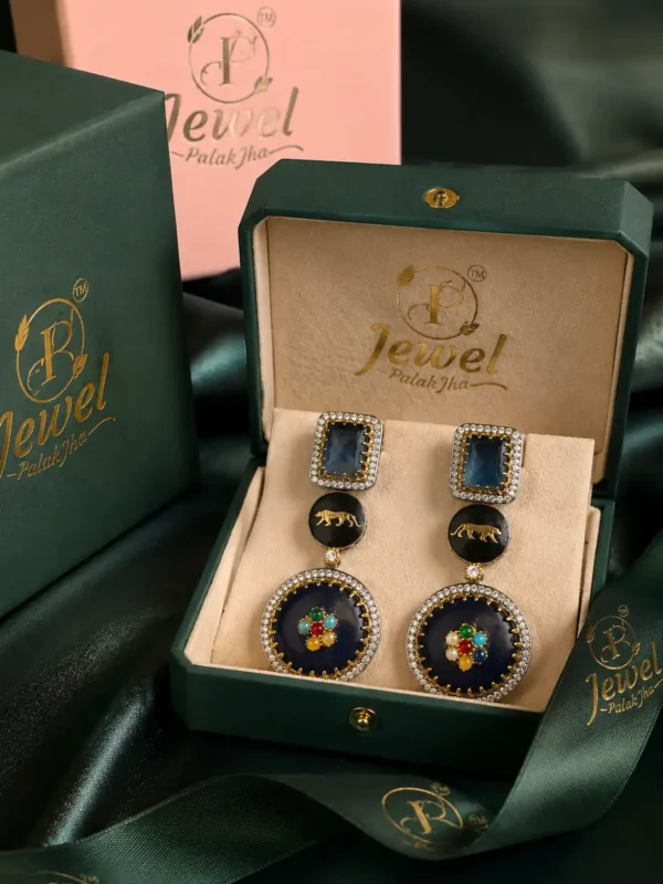 kundan style statement earrings for women – Nisha Royale Midnight Blue Panther Earrings, additional product view 8