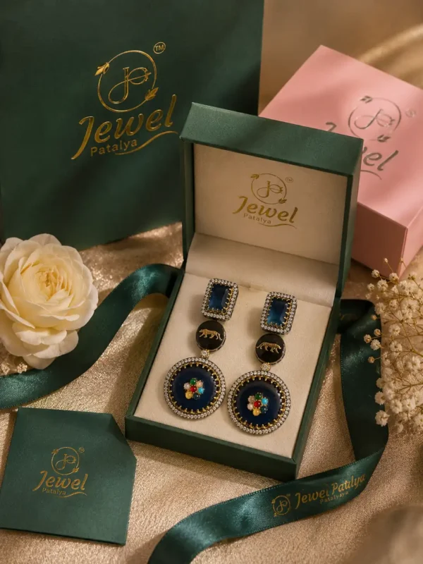 midnight blue panther earrings for wedding and festive wear – Nisha Royale Midnight Blue Panther Earrings, additional product view 9