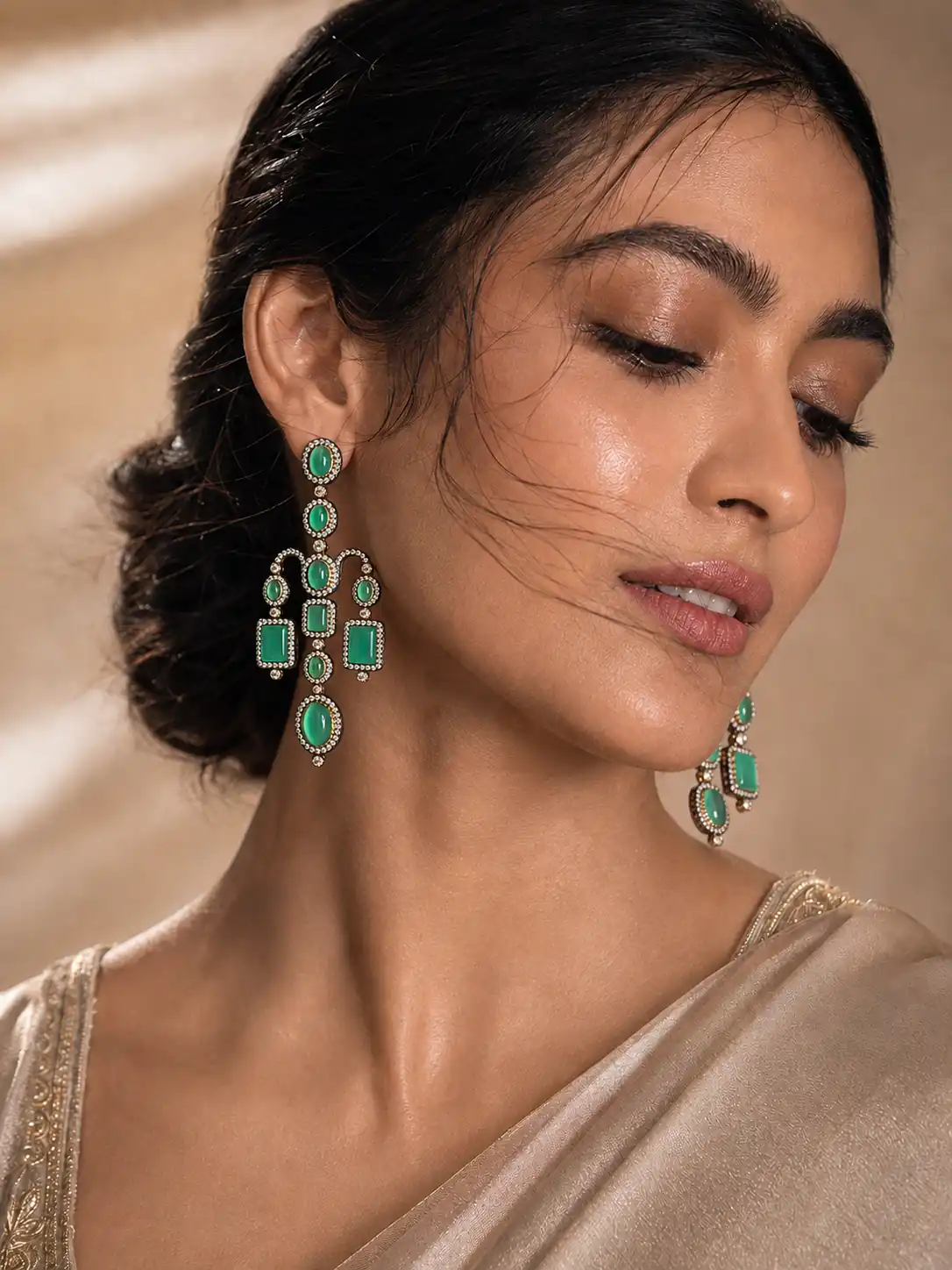 mint green chandelier earrings for wedding and festive wear – Zamrud Cascade Mint Green Chandelier Earrings, additional product view 9