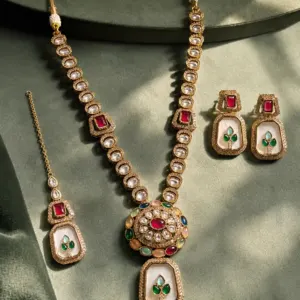 multicolour medallion and ivory pendant necklace set – Rajrang Multicolour Medallion & Ivory Pendant Necklace Set