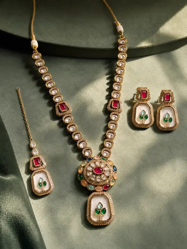multicolour medallion and ivory pendant necklace set – Rajrang Multicolour Medallion & Ivory Pendant Necklace Set