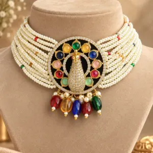 navrang pearl peacock choker set – Rajmayur Navrang Pearl Heritage Choker Set
