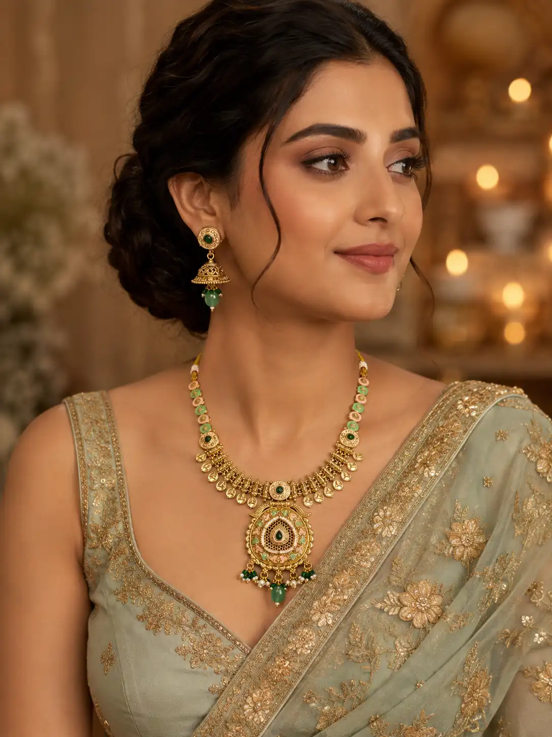 pastel coin pendant necklace set for wedding and festive wear – Rangmahal Pastel Coin & Pendant Necklace Set, additional product view 6