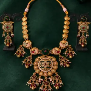 pastel scroll medallion necklace set – Rangmahal Pastel Scroll Medallion Necklace Set