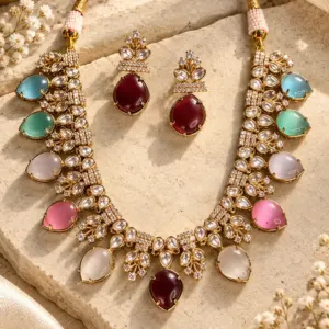 pastel teardrop necklace set – Rangmahal Pastel Teardrop Necklace Set