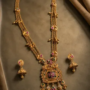 peacock chain rani haar and jhumka set – Mayurshree Peacock Chain Rani Haar & Jhumka Set