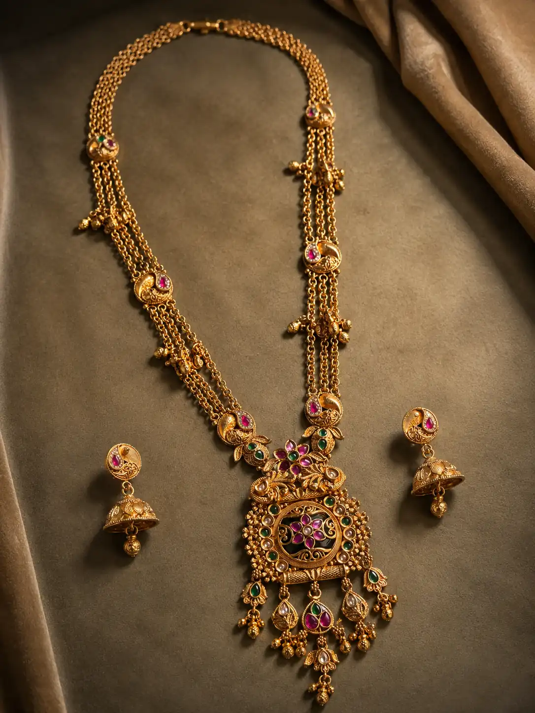 mayurshree-peacock-chain-rani-haar-jhumka-set