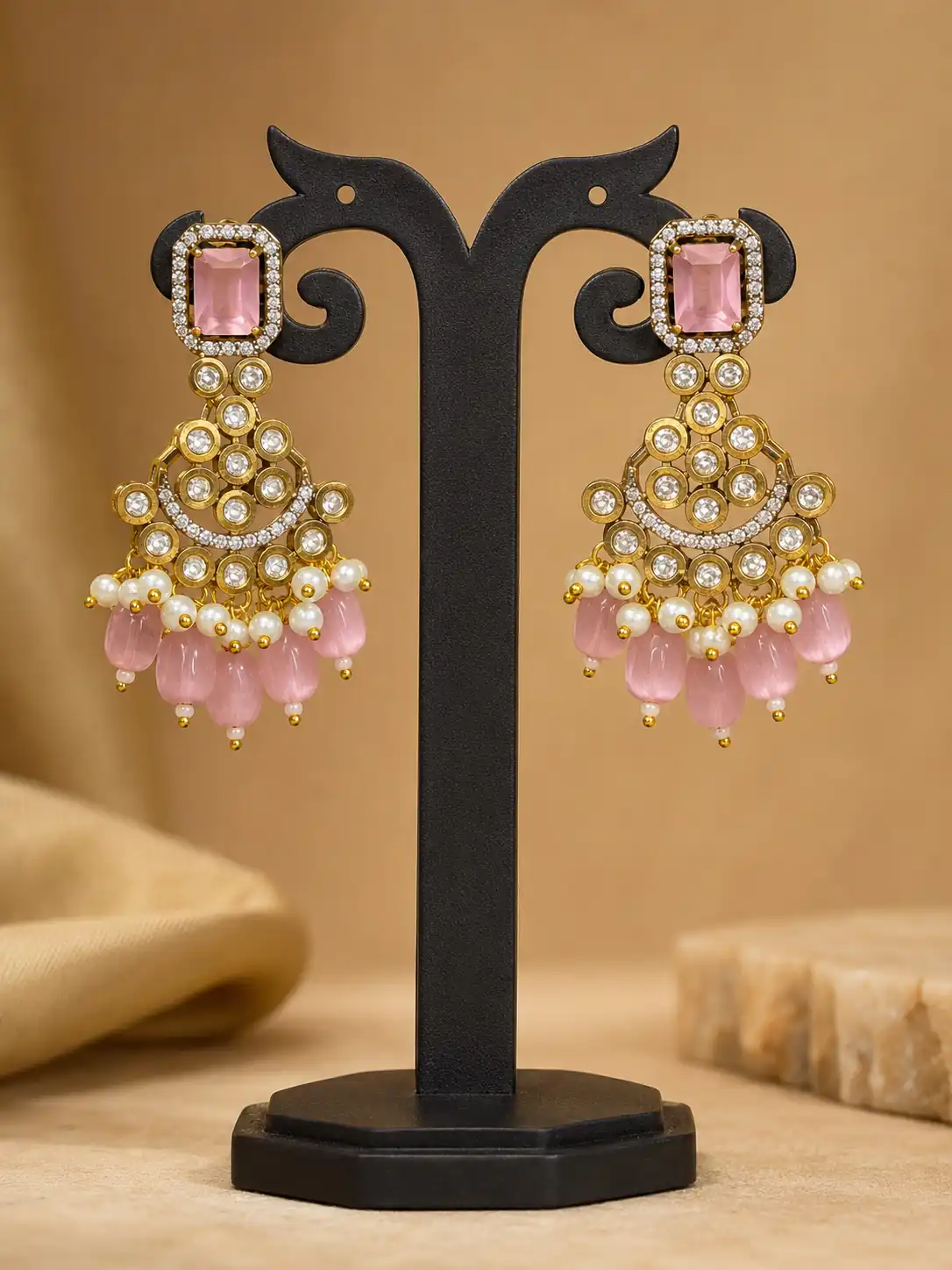 gulabi-meher-pink-beaded-chandbali-earrings