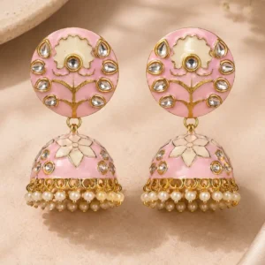 pink floral jhumka earrings – Gulabi Meher Pink Floral Jhumka Earrings