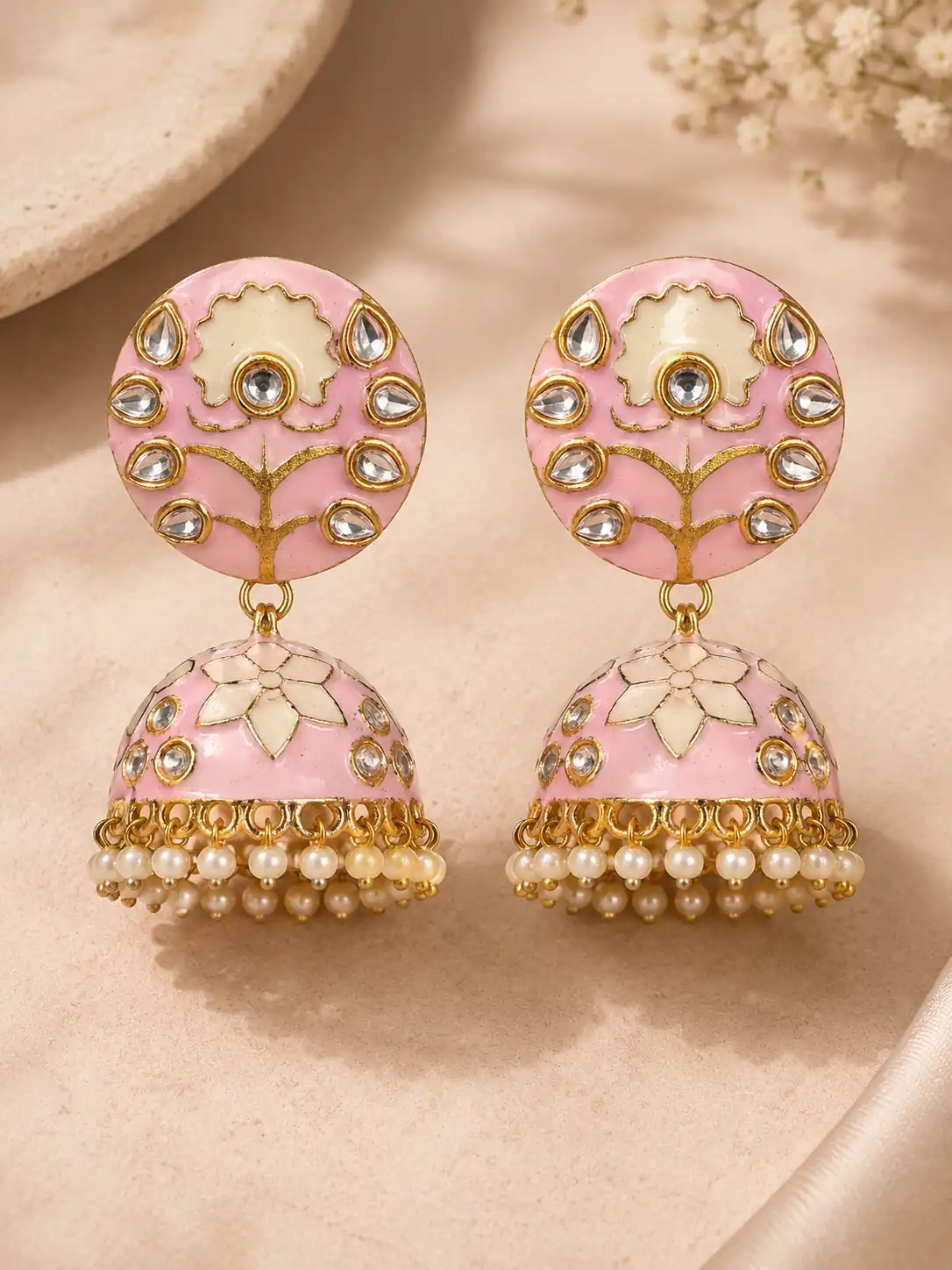gulabi-meher-pink-floral-jhumka-earrings