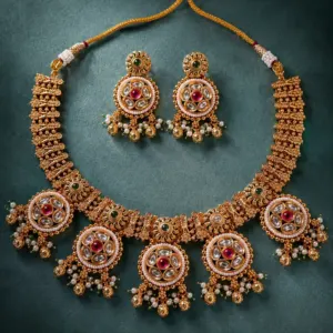 pink floral medallion necklace set – Rajkamal Pink Floral Medallion Necklace Set