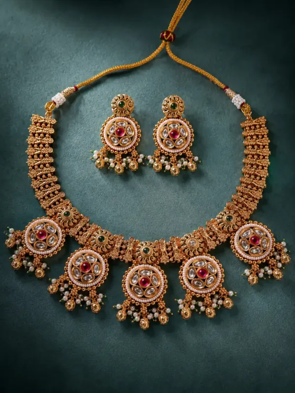 pink floral medallion necklace set – Rajkamal Pink Floral Medallion Necklace Set