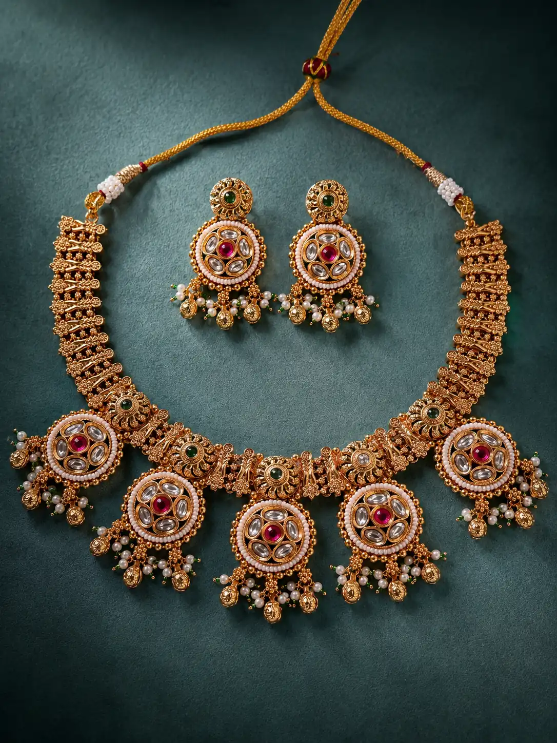 rajkamal-pink-floral-medallion-necklace-set
