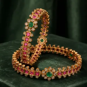 pink green floral bangle pair – Gulrani Pink & Green Floral Bangle Pair