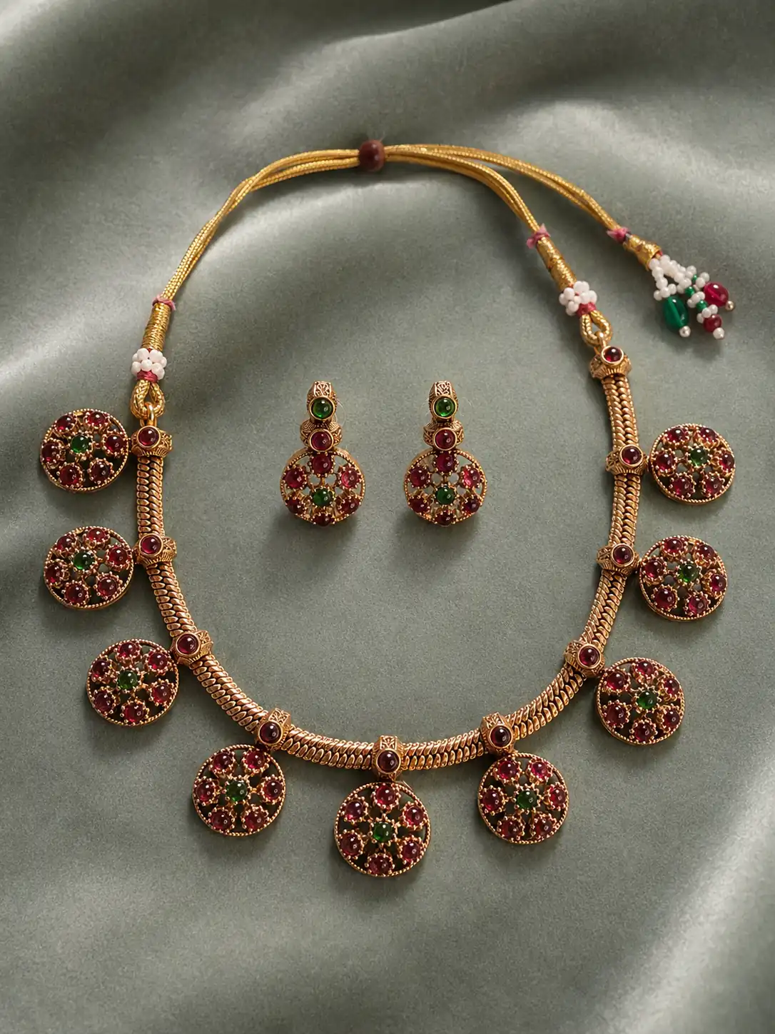 gulnaar-pink-green-floral-medallion-necklace-set