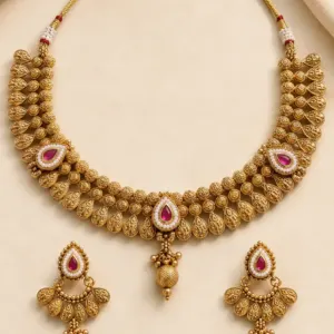 pink teardrop heritage necklace set – Rajmohini Pink Teardrop Heritage Necklace Set
