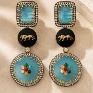powder blue panther earrings – Neelam Royale Powder Blue Panther Earrings