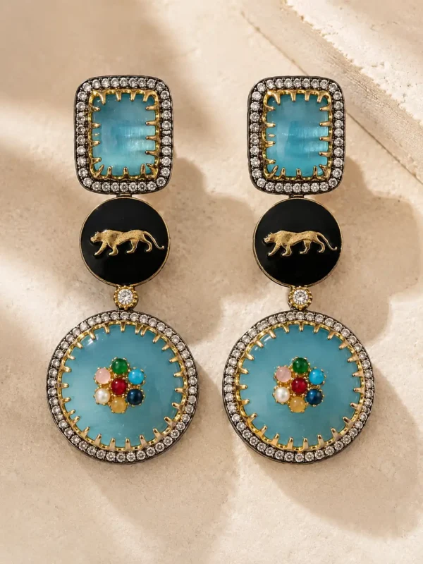 powder blue panther earrings – Neelam Royale Powder Blue Panther Earrings