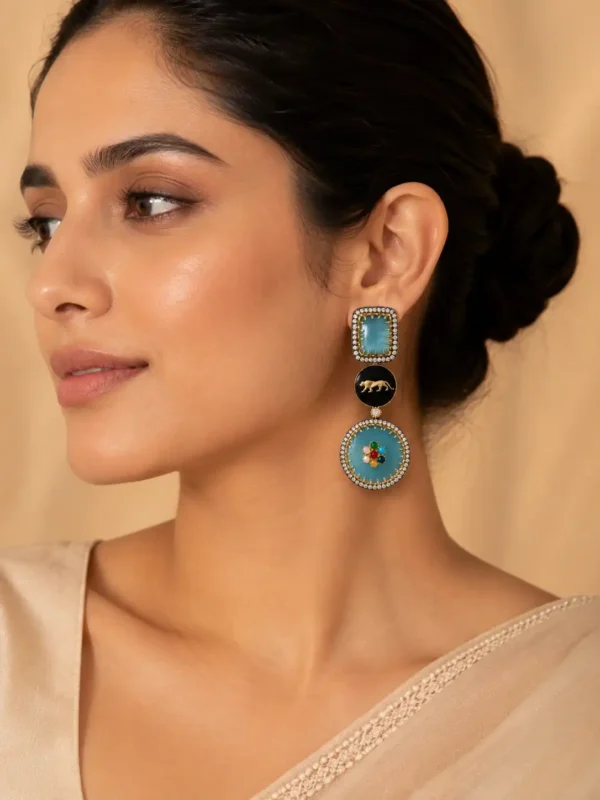 powder blue panther earrings for wedding and festive wear – Neelam Royale Powder Blue Panther Earrings, additional product view 3
