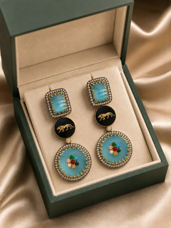 powder blue panther earrings for wedding and festive wear – Neelam Royale Powder Blue Panther Earrings, additional product view 6