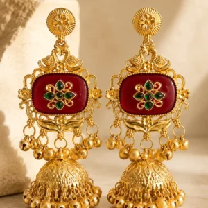 red heritage jhumka earrings – Mehrunisa Shalimar Red Heritage Jhumka Earrings