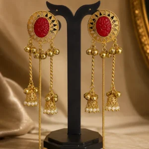 red long drop earrings – Surkh Noor Shalimar Red Long Drop Earrings